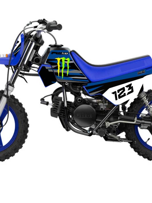 Kit Déco compatible Yamaha PW 50 – Design Racing Bleu/Noir – Stickers Moto Enfant | Kover Graphik pour la vente par kover graphik