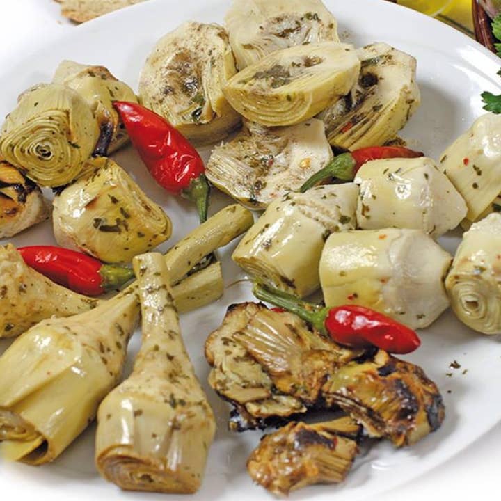 Wholesale Italian Food - Wholesale Pickled Vegetables - SALE! Renna, Grilled Roasted Halved Artichokes preserved in oil, 10.58oz3