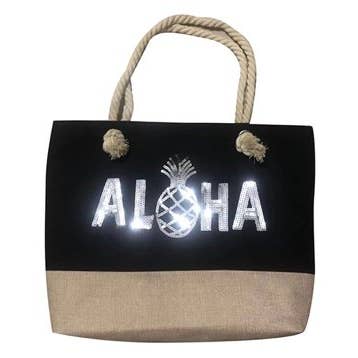 SAC DE PLAGE ALOHA PINEAPPLE À SEQUINS ARGENTÉS AVEC FERMETURE ÉCLAIR pour la vente par Bean & Vanilla
