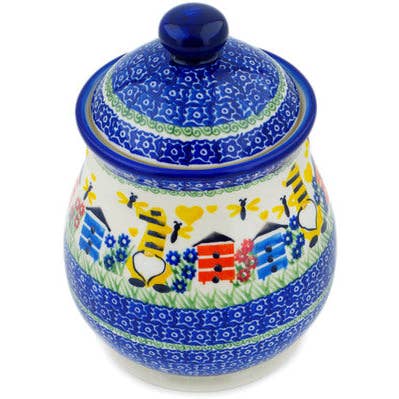 Jar with Lid 8" Beekeeper Gnome Theme UNIKAT for wholesale by Polmedia Polish Pottery