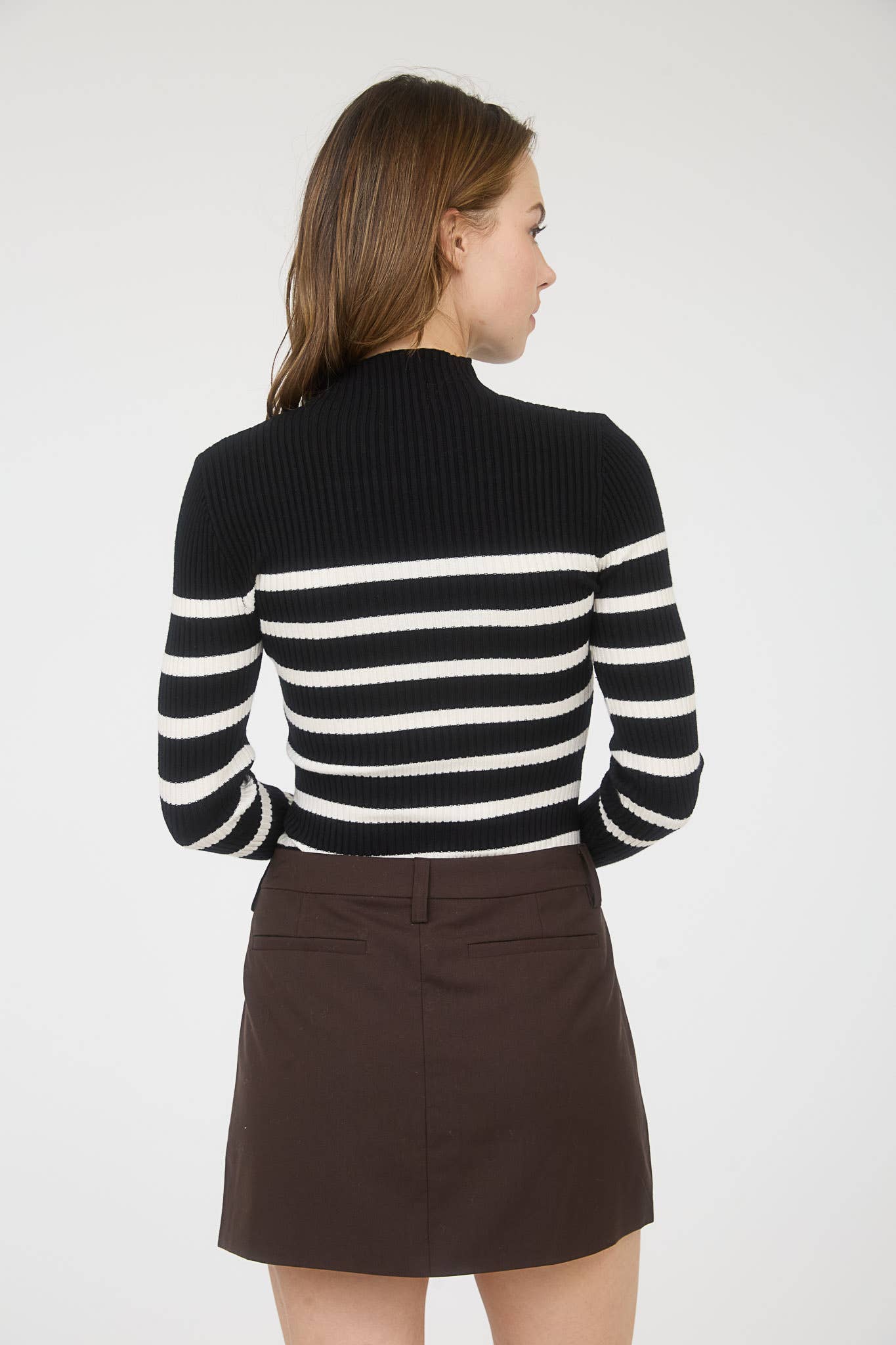The Workshop Studio - Wholesale Knit Sweater - Women's - MOCK NECK STRIPE LONG SLEEVE SWEATER KNIT PULLOVER1