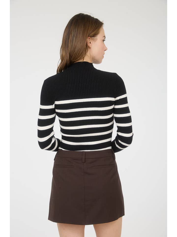 The Workshop Studio - Wholesale Knit Sweater - Women's - MOCK NECK STRIPE LONG SLEEVE SWEATER KNIT PULLOVER1