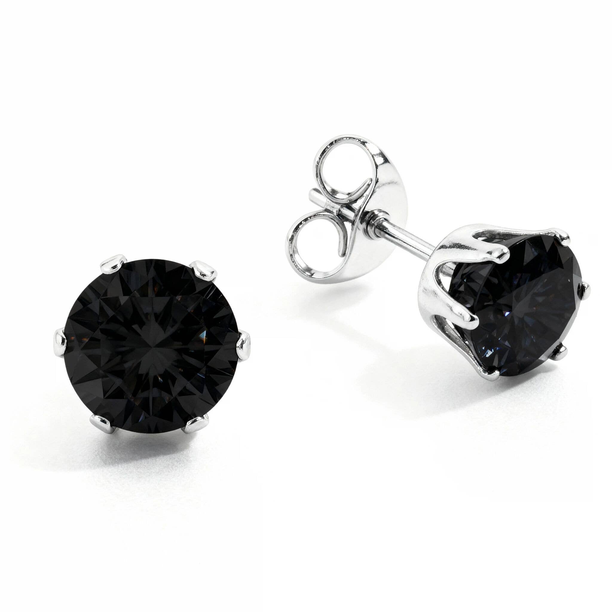 WJW - Venta al por mayor Pendientes de botón/aretes de poste - Pendientes redondos con circonitas cúbicas de acero inoxidable negro1