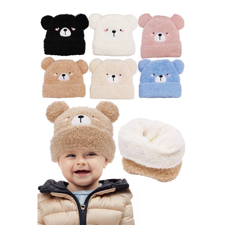 Cap Zone - Wholesale Beanie - Kids - Little Kids Teddy Bear Terry Fleece Beanie
