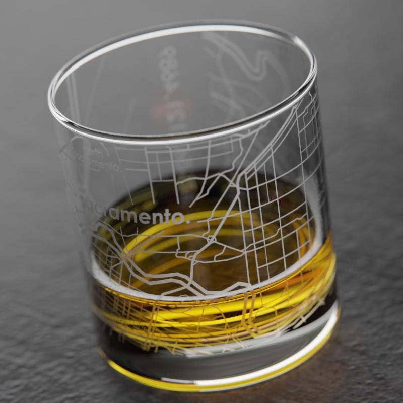 Well Told - Wholesale Cocktail/Liquor Glass - Sacramento, CA City Map - Etched Whiskey Rocks Glass2