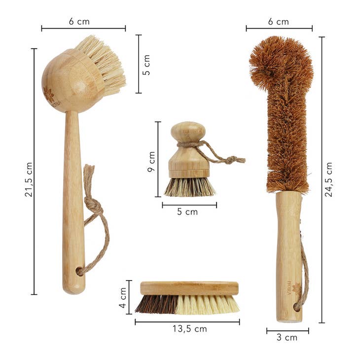 PROTEA - Wholesale Cleaning Brush - PROTEA set of 4 dishwashing brushes made of bamboo and natural fibers, after