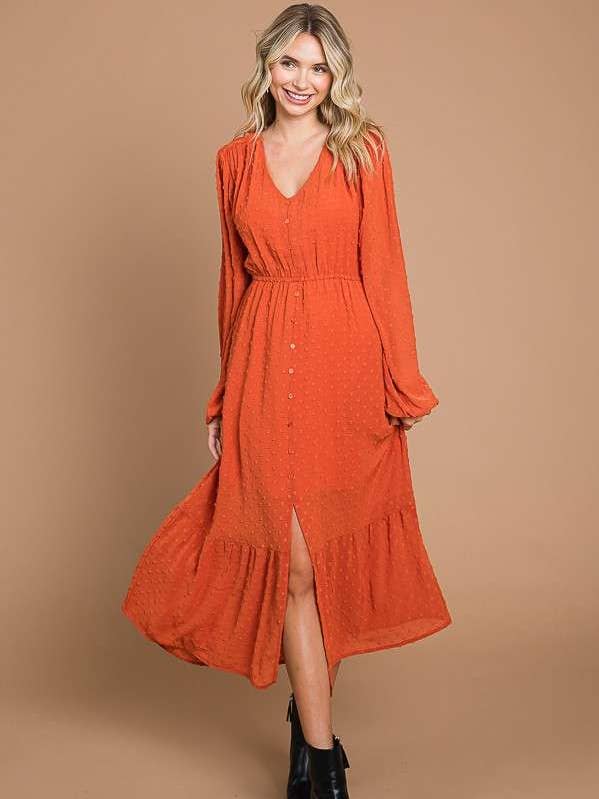 Culture Code - Wholesale Dress - Women's - CWD1895L - FAUX BUTTON-DOWN BOHEMIA LSLV MAXI DRESS0