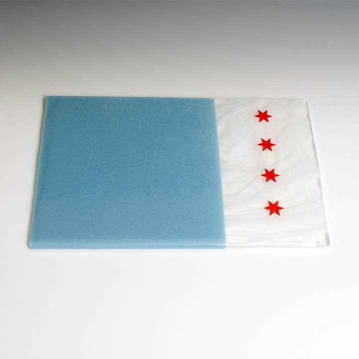 Chicago Flag Fused Glass 11" Cheese Plate for wholesale by Greetings From - Travel Inspired Goods by Kiku Handmade