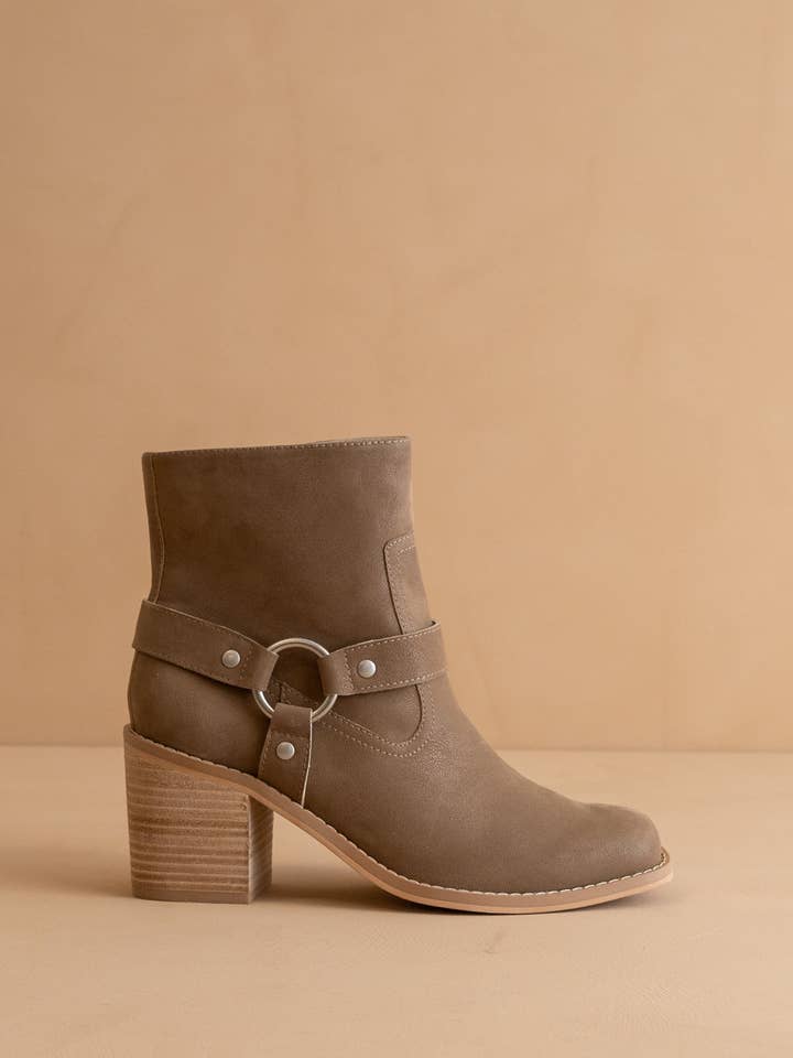 The Cameron | Dark Taupe Heeled Moto Chelsea Boot for wholesale by OASIS SOCIETY