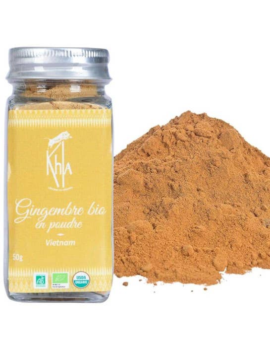 Khla - L'épicerie du Mékong - Wholesale Dried Spice - Ginger - Organic - powder - 50g - Jar2