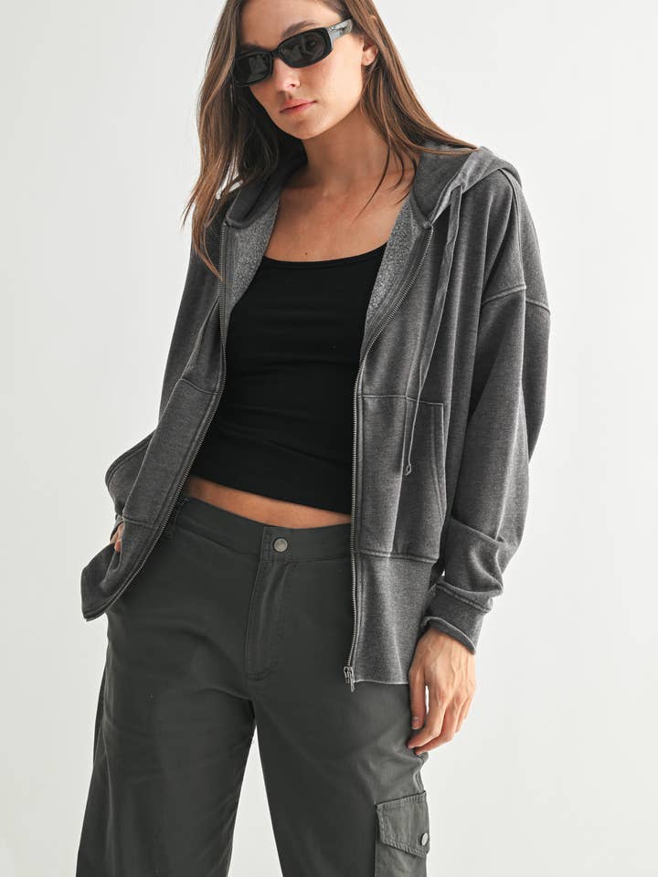 Mono B - Wholesale Hoodie - Women's - Fleece Hoodie Jacket with Tapered Sleeves6