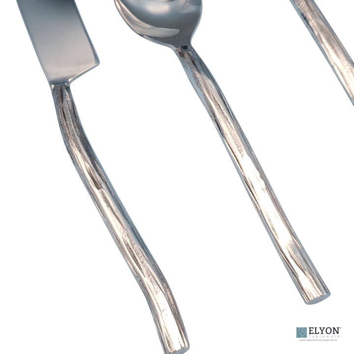Elyon Tableware® - Wholesale Flatware Set - Elyon Twig Silver 20-Piece Mirror Hand-Forged Flatware Set