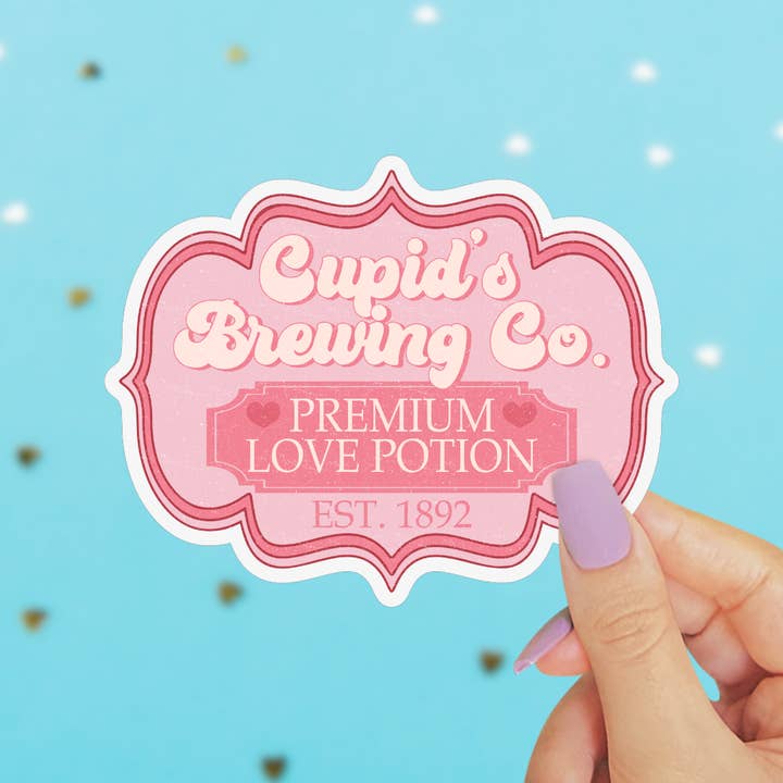 Cupid’s Brewing Co Sticker, Valentine Love Potion Decal for wholesale by Pretty Toxic Stickers