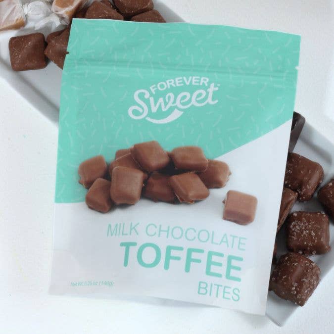 Coblentz Chocolate Company - Wholesale Chocolate Covered Sweets - Forever Sweet Mini Milk Toffee Bites 5.25 oz Pouch Bag1