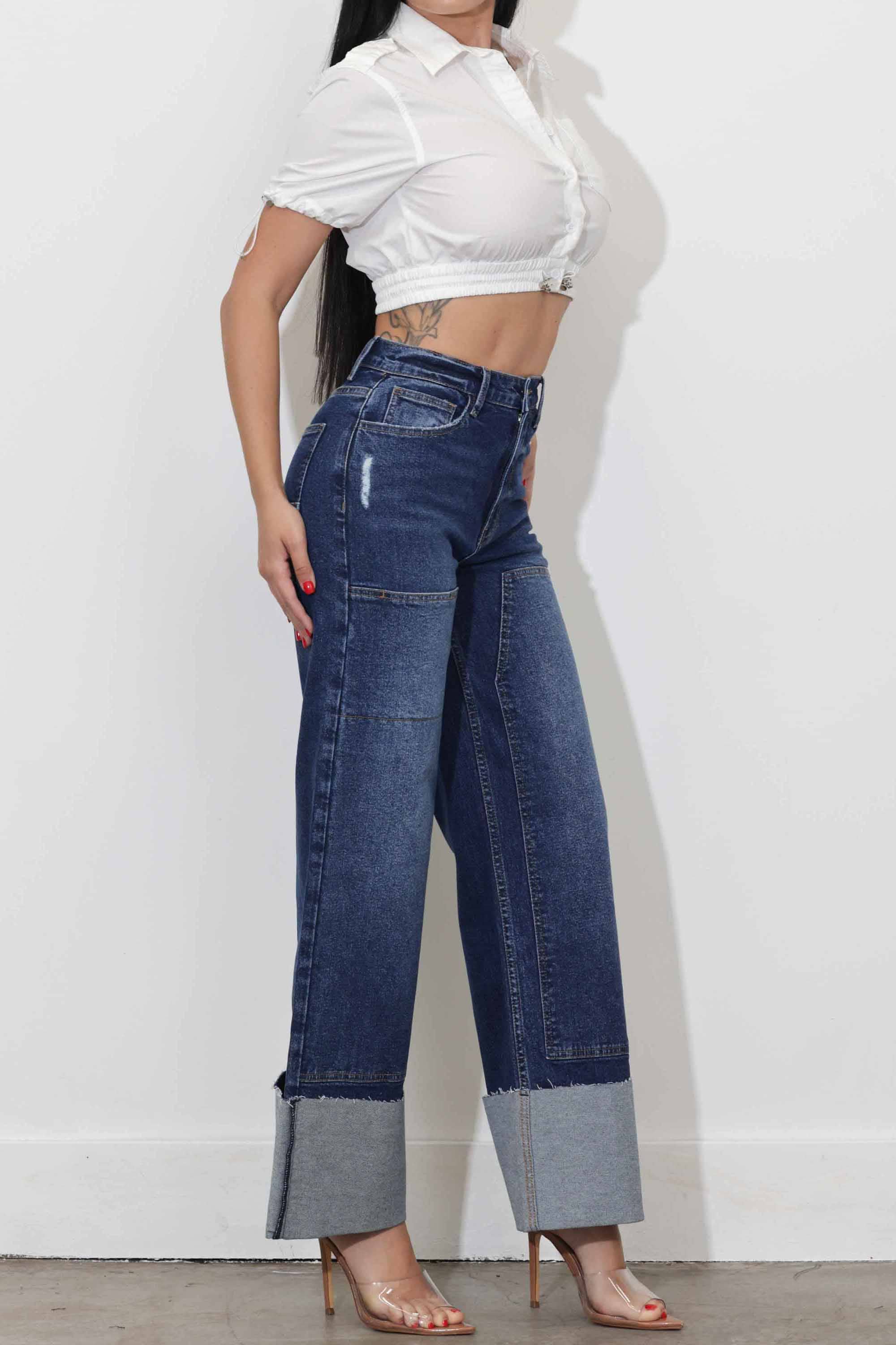 Dunkler Stein Weite Jeans mit Bündchen und Doppelpaneelen für den Großhandel auf Faire4