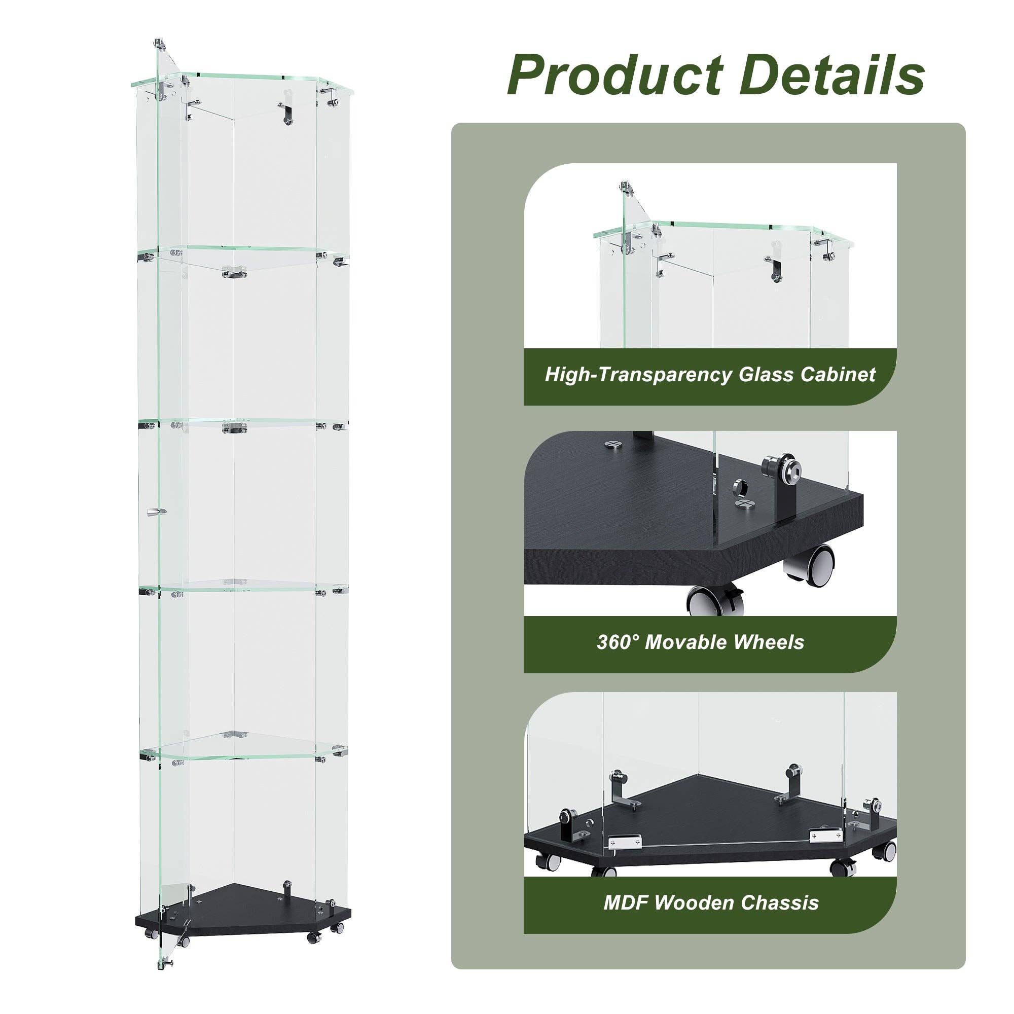 39F Inc. - Wholesale Display Case - 5-Tier Glass Display Cabinet with LED Lighting, Black5
