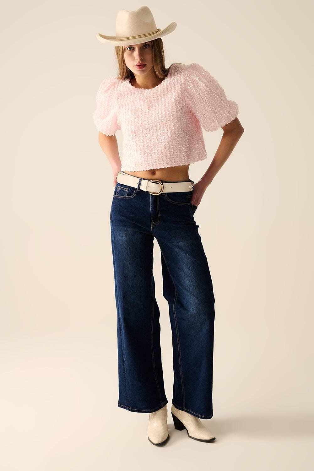 BLUE dark wash Wide Leg Stretch Denim Jeans for wholesale on Faire2