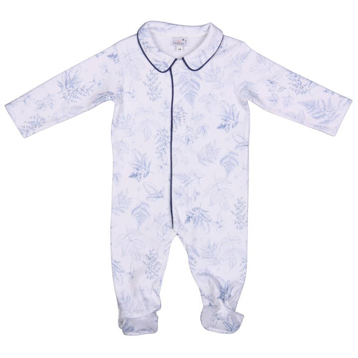 Toile de Jouy | Blauwe interlock alles-in-één Peter Pan-kraag voor wholesale door Bebe Sweeny