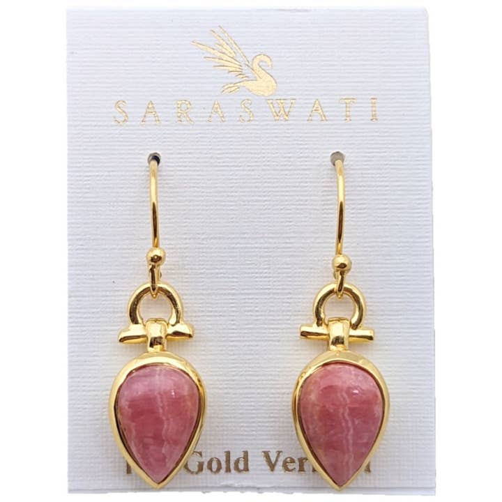 Chika Rhodochrosite Vermeil Dangle Earrings for wholesale by Saraswati Imports
