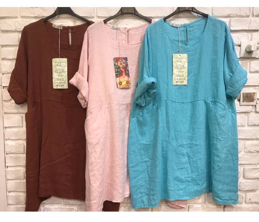 la maison des fibres naturelles – Engroshandel Kjole - Dame – Kort hørkjole med rund hals i 100 % hør 671956