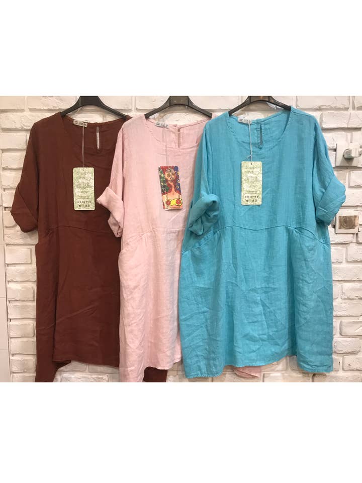 la maison des fibres naturelles - Wholesale Dress – Women's - Short linen dress with round neck 100% linen 671956