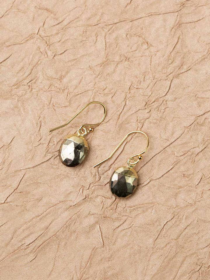 Blue Moon Faceted Oval Pyrite Bezel Simple Earrings for wholesale by Anne Vaughan Designs Jewelry