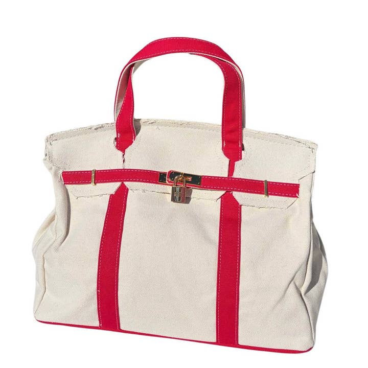 Coral Strands Fine Jewelry - Wholesale Tote Bag - Women's - Boatkin Canvas Boat Tote Bag – RED, With Lock & Zip Pouch1