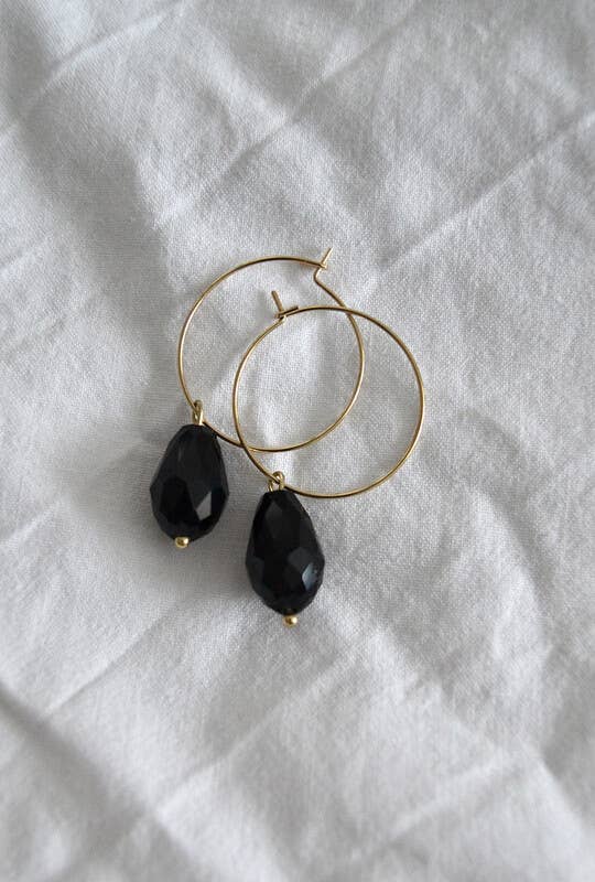 Jewelry By Elina Dahl - Wholesale Dangle Earrings - Earring Hoop Drop, large drop of black glass.2
