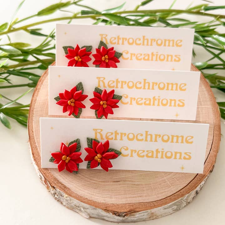 pionsettia stud earring for girl, hypoallergenic winter stud for wholesale by Retrochrome Creations