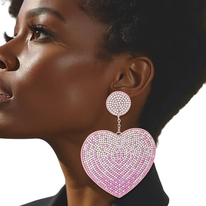 Pendientes Colgantes Corazón Rosa Amor Brillante para venta al por mayor de PinktownUSA