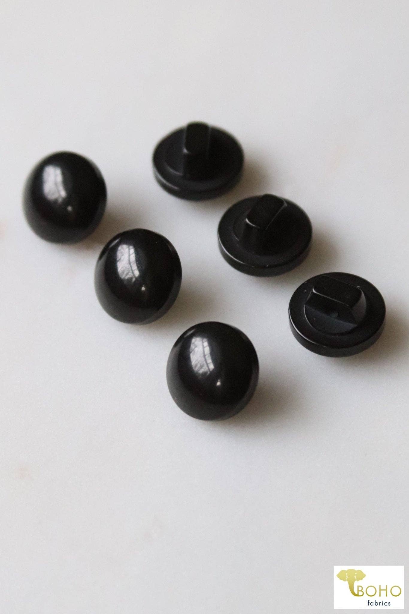 Boho Fabrics - Wholesale Sewing button/snap - Black Dome, Shank Buttons. 20L (12mm/ 1/2") Sold per Package of 25
