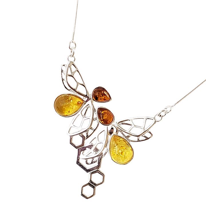 Bee Multicolor Amber Sterling Silver Necklace for wholesale by Amberman