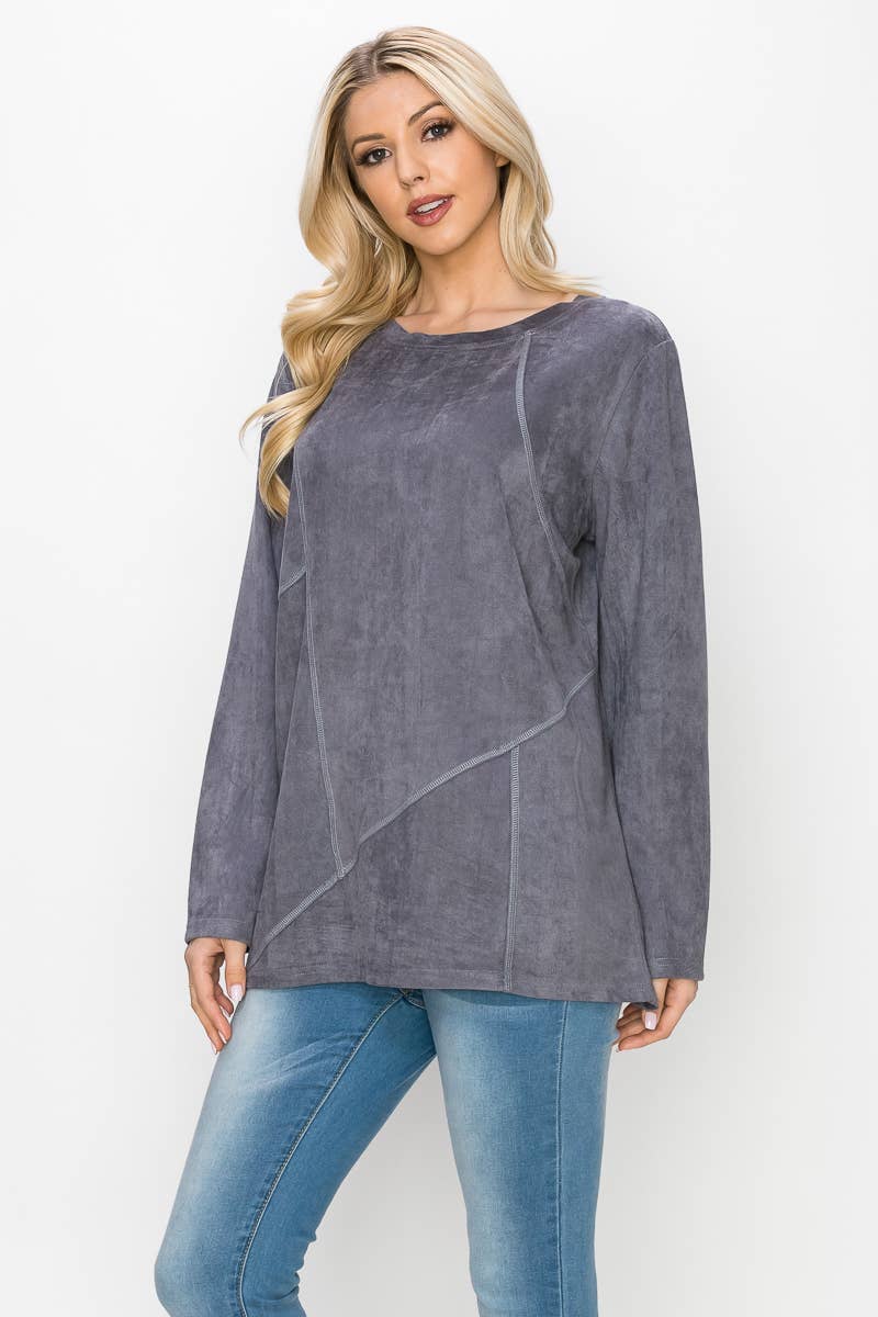 Joh Apparel - Wholesale Blouse - Women's - Aldis Stretch Suede Stitched Top16