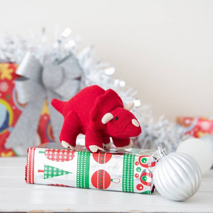 Best Years Ltd – wholesale Handheld rattle – Baby – Triceratops Dinosaur Baby Rattle, Knitted Red Baby Toy