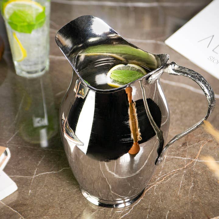 Handmade Copper Pitcher in Silver Colour 1500ml | Copper Water Bottle Bed Side Jug- Copper Xmas New Year Gift for wholesale by ALFIQ Copper