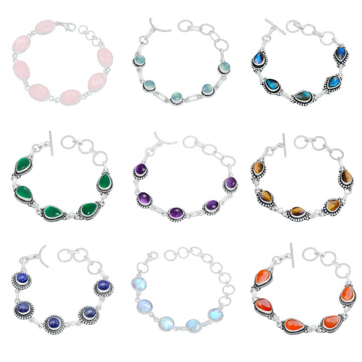 Handmade Jewels - Wholesale Link & Chain Bracelet - Natural Multi Color Gemstone Handmade Chain Bracelets For Women Wholesale Lot Assorted Crystal Silver Plated Bracelets1
