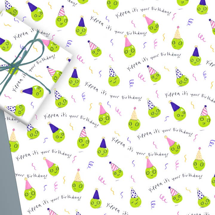 Yip Pea Birthday Flat Sheet Wrap for wholesale by Jo Clark Design