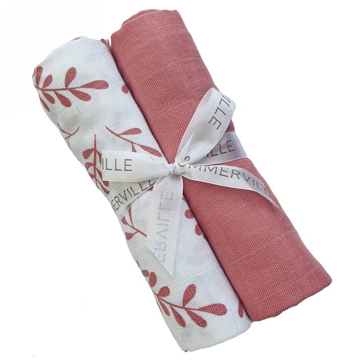 Organic Muslin Blankets 2-pack Floral Dusty Rose for wholesale by Summerville organic