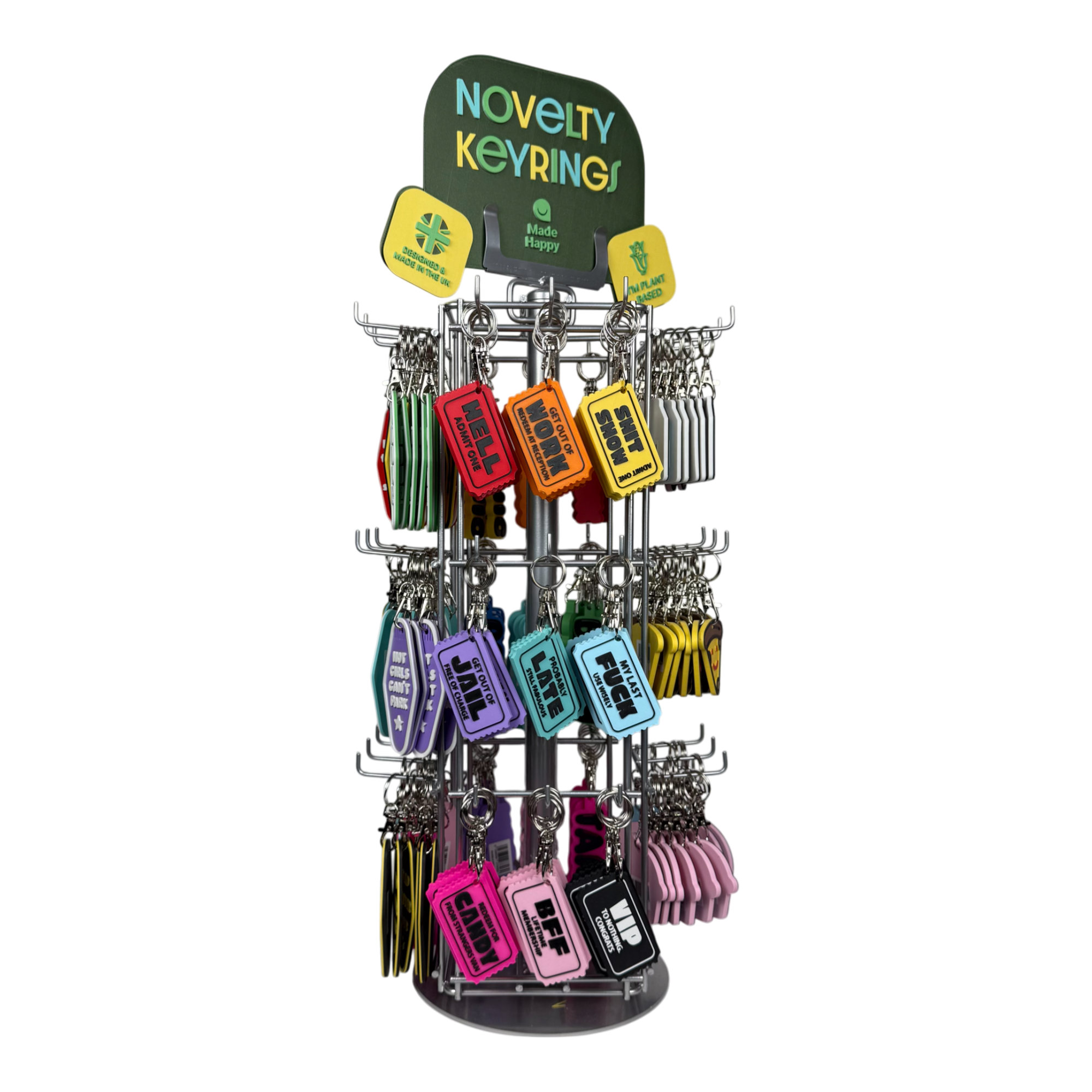 Made Happy Gifts – wholesale Retailer display – Accessories – Novelty Keyring Small Retail Spinning Stand2