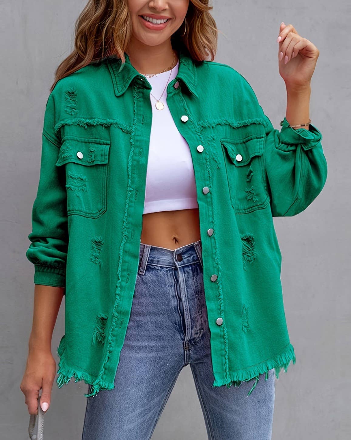 Rosa Clothing - Wholesale Denim Jacket - Women's - Ripped Long-Sleeved Denim Jacket19