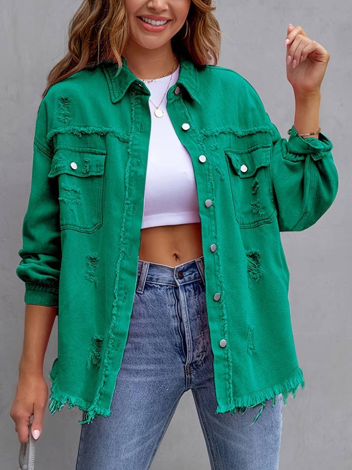 Rosa Clothing - Wholesale Denim Jacket - Women's - Ripped Long-Sleeved Denim Jacket19