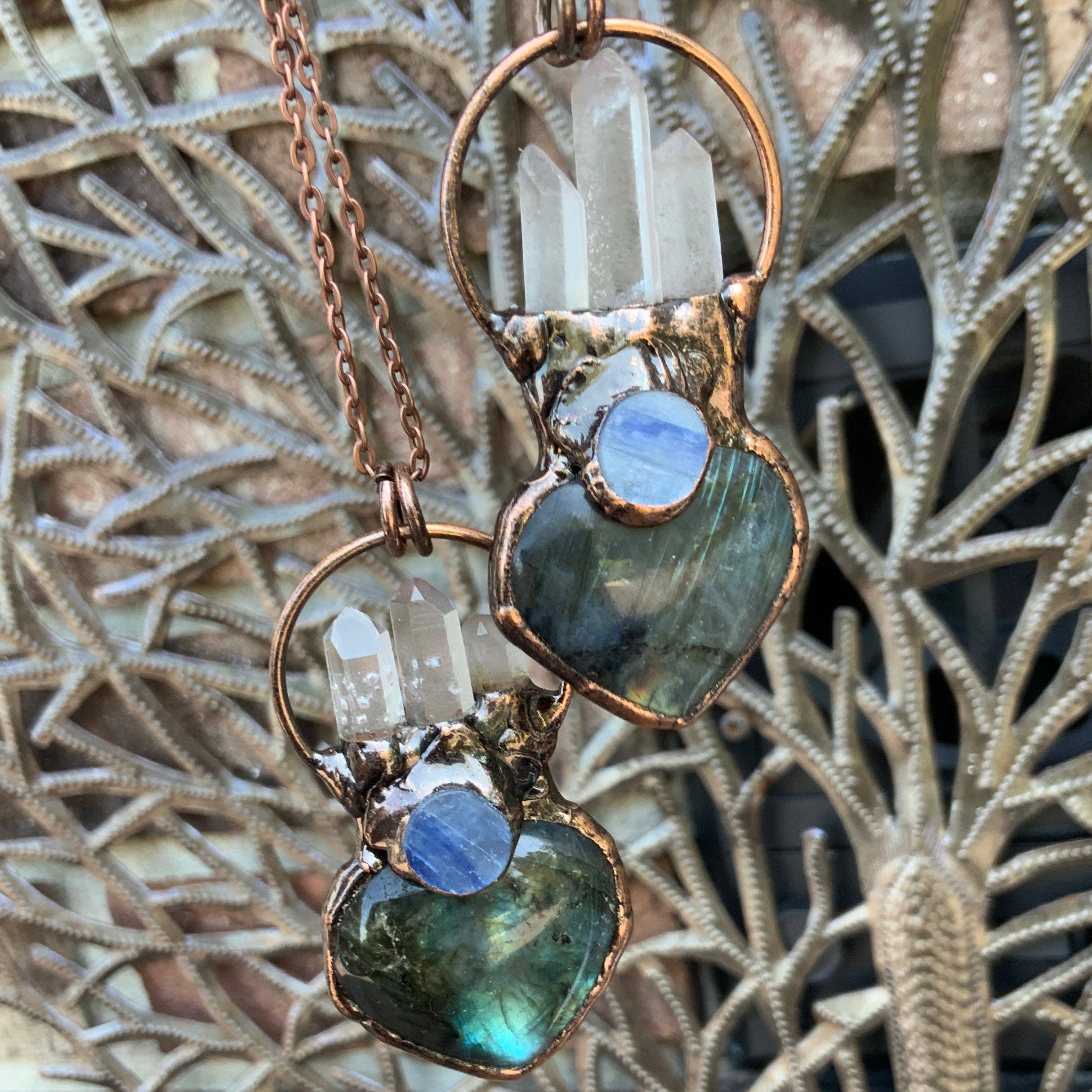 Peace Love Bling - Wholesale Pendant/Charm Necklace - Sacred heart labradorite crystal necklace3