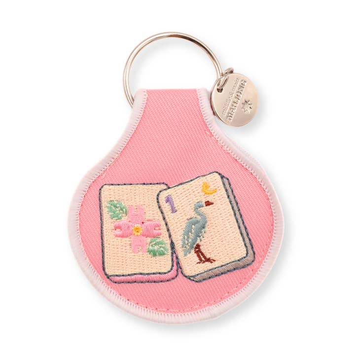 Porte-clés brodé Blossom & Bird Tile pour la vente par Middle & Main Mahjong