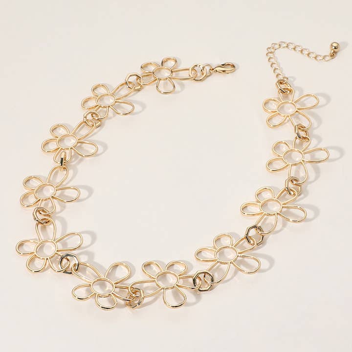 Sensibling Corp. - Wholesale Link & Chain Necklace - Metal Wire Flower Link Necklace