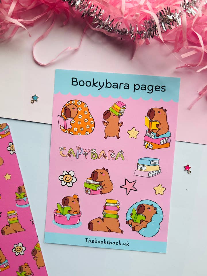 Bookybara Pages Sticker Sheet – Cute Capybara Bookish Stickers for wholesale by TheBookShack
