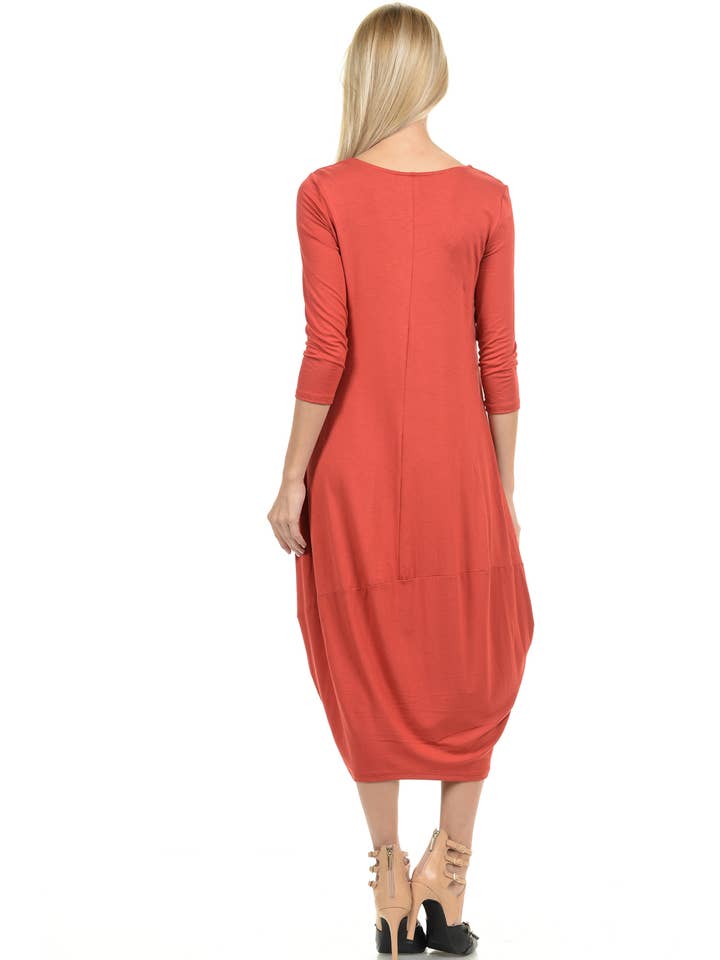 Allium - Wholesale Dress - Women's - Cocoon Midi Dress with Pockets