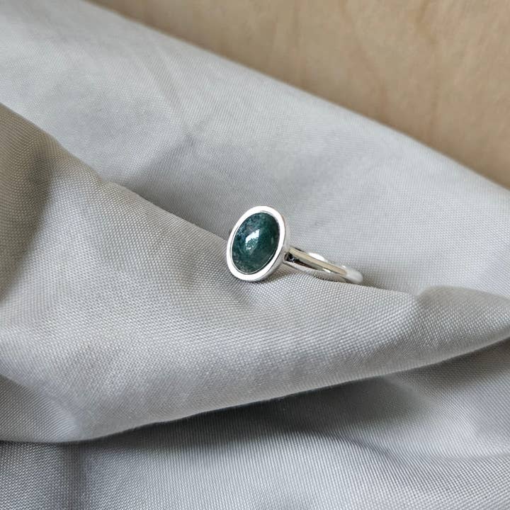 Moss Agate Sterling Silver Stone Ring for wholesale by Fawn And Rose