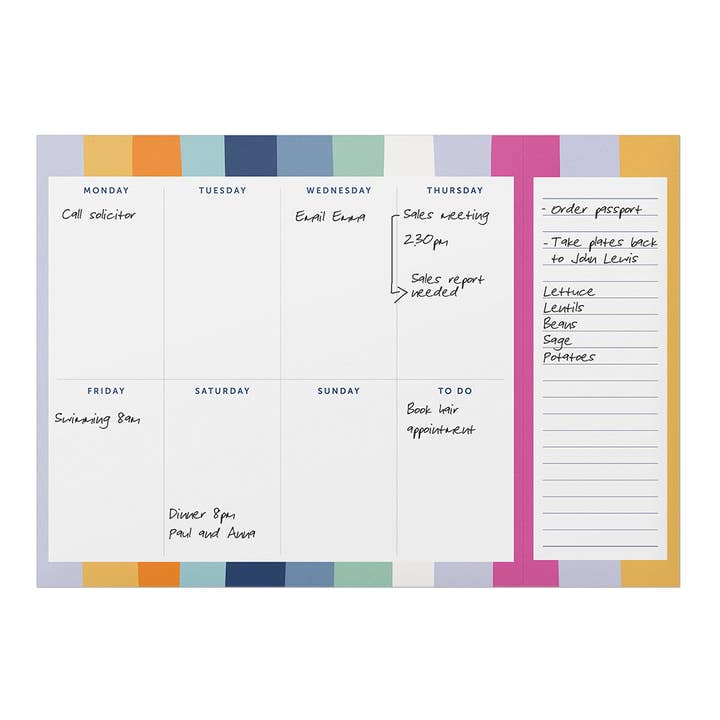 Busy B - Wholesale Planner - Weekly Planner Pad, Week To View, Organiser, Multi Stripe