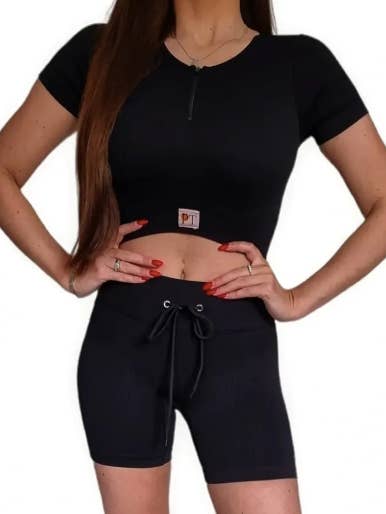 Shorts negros de talle alto para venta al por mayor de Peach Treats Gymwear