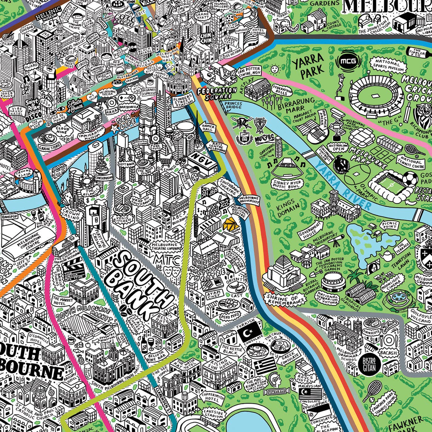 Evermade - Wholesale Art Print - Hand Drawn Map of Melbourne Art Print17